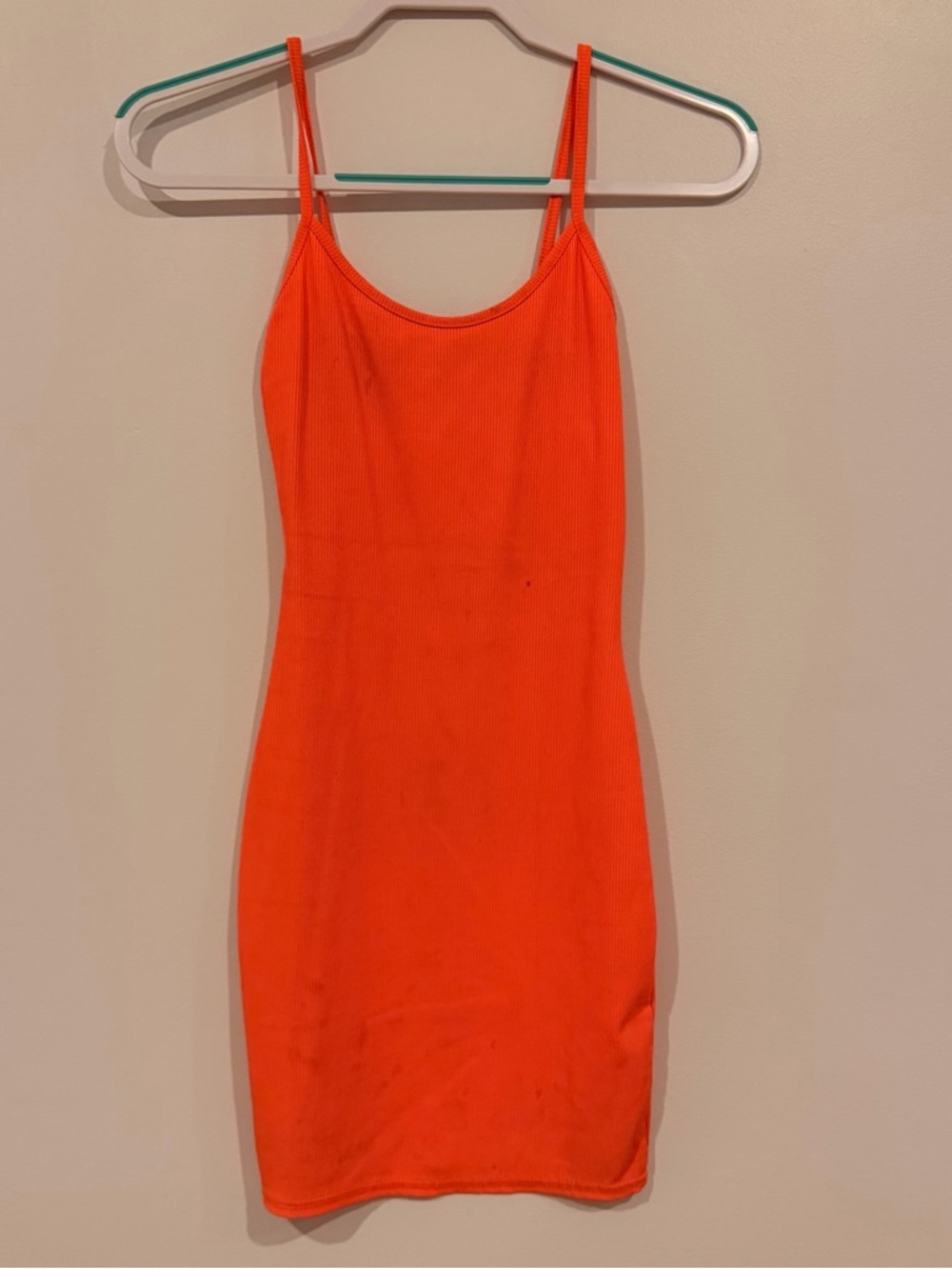 PrettyLittleThing Bright Orange Ribbed Mini Bodycon Dress